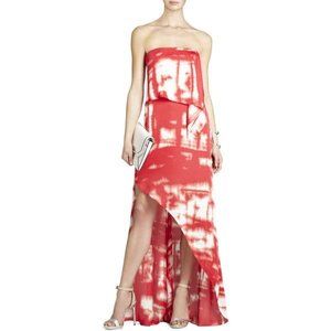 BCBGMaxAzria Red Strapless Asymmetrical Gown - Tall